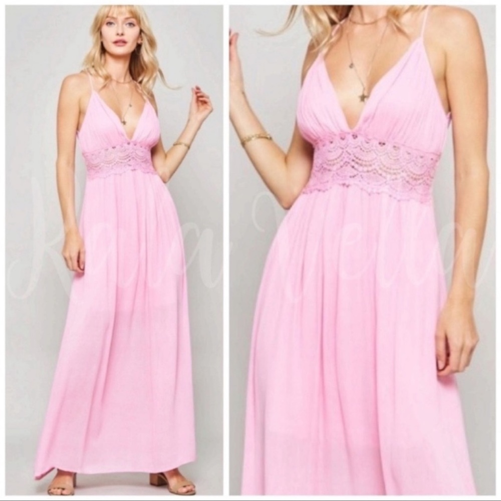 Light pink open back boho maxi dress